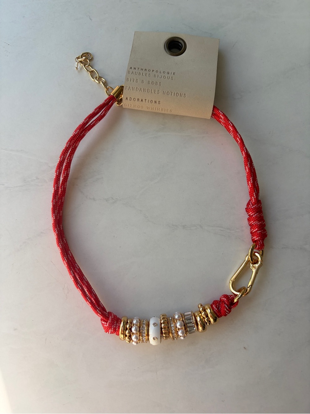 Anthropologie Red Multi-Strand Beaded Necklace with Gold Accents